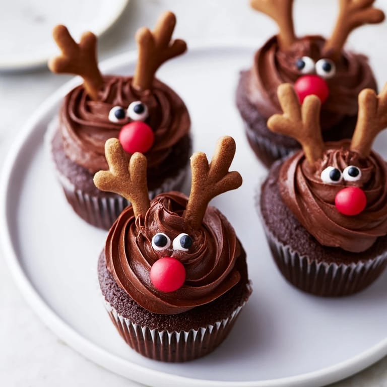 Close-up of a whimsical Reindeer Holiday Dessert Platter with gingerbread antlers and candy eyes galore.