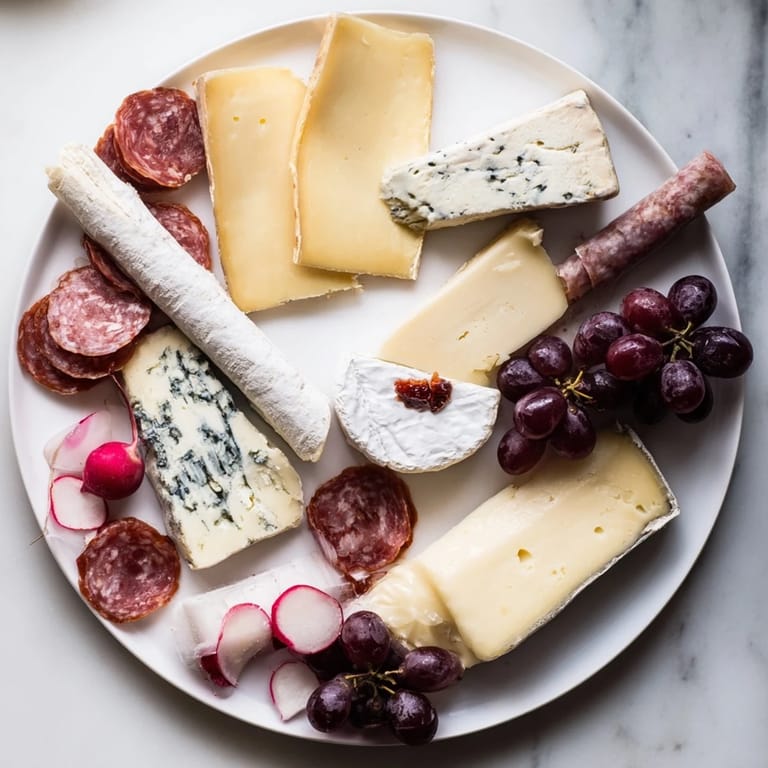 Beautifully arranged Cheval Heureux Snack Board, featuring colorful fruit and crackers perfect for a party.