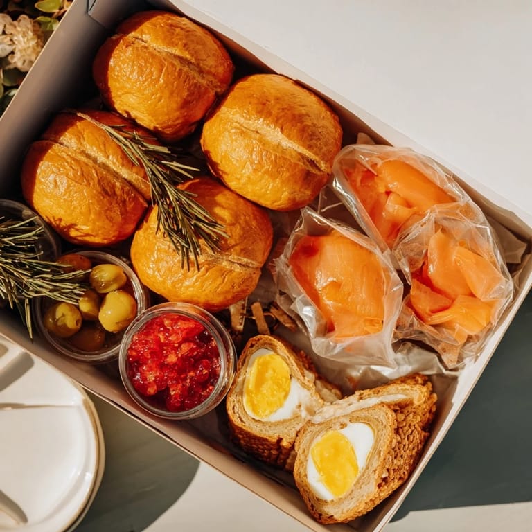 Festive Christmas Brunch Gift Box 2025 presentation with baked goods, fruit, and gourmet items; imagine the aroma!