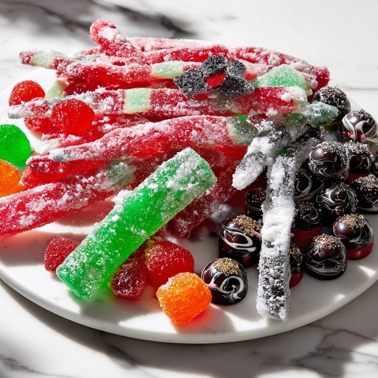 Vibrant red and green rock candies make for a perfect festive display, including the homemade Jingle Bell Rock Candy.