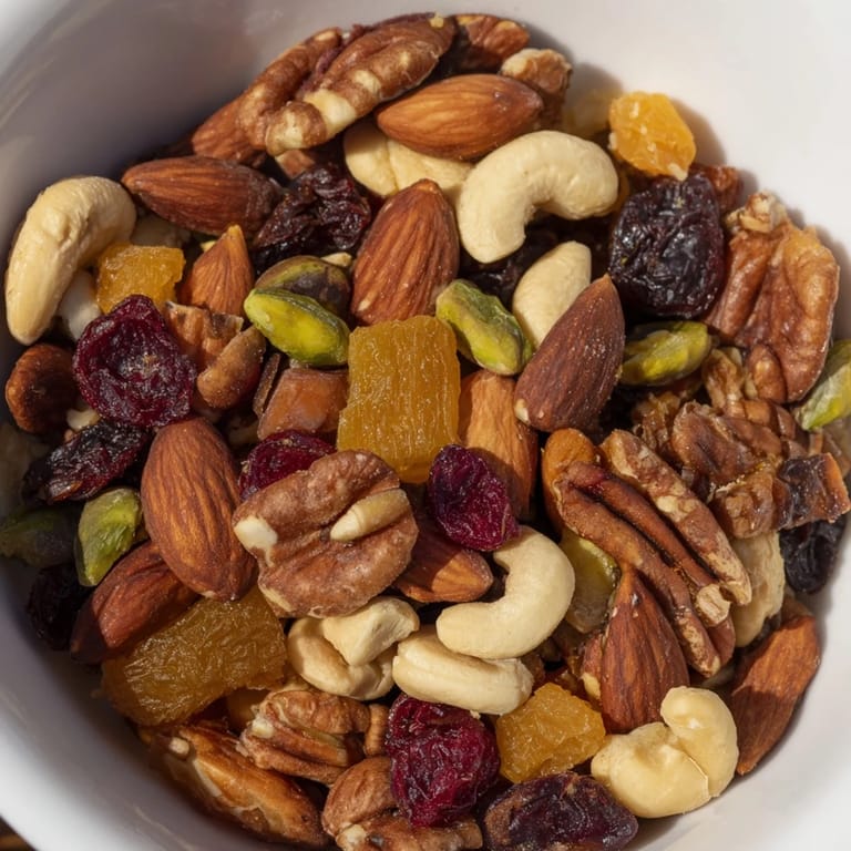 Delicious and healthy assorted nuts and dried fruit party snack, perfect for entertaining guests.
