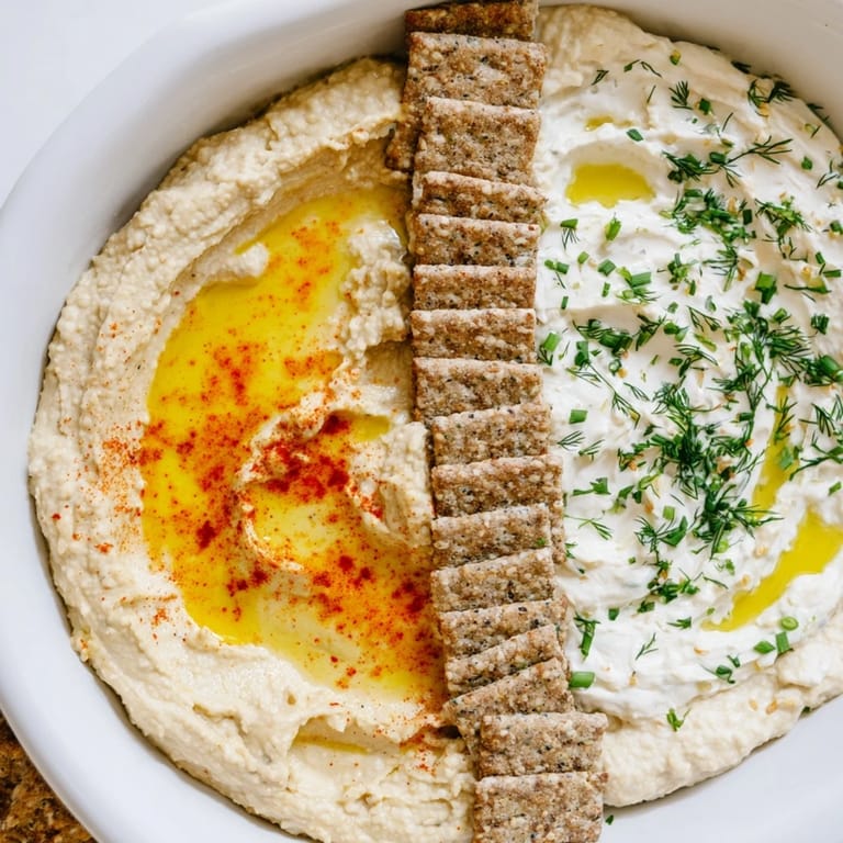 Perfectly portioned Easy Dips: see the line of crackers, dividing creamy dips for effortless dipping.
