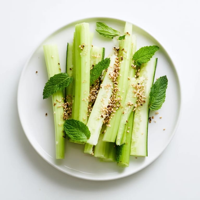 A close-up view displaying The Bamboo Zen's fresh cucumber and celery sticks ready to be enjoyed with dipping sauce.