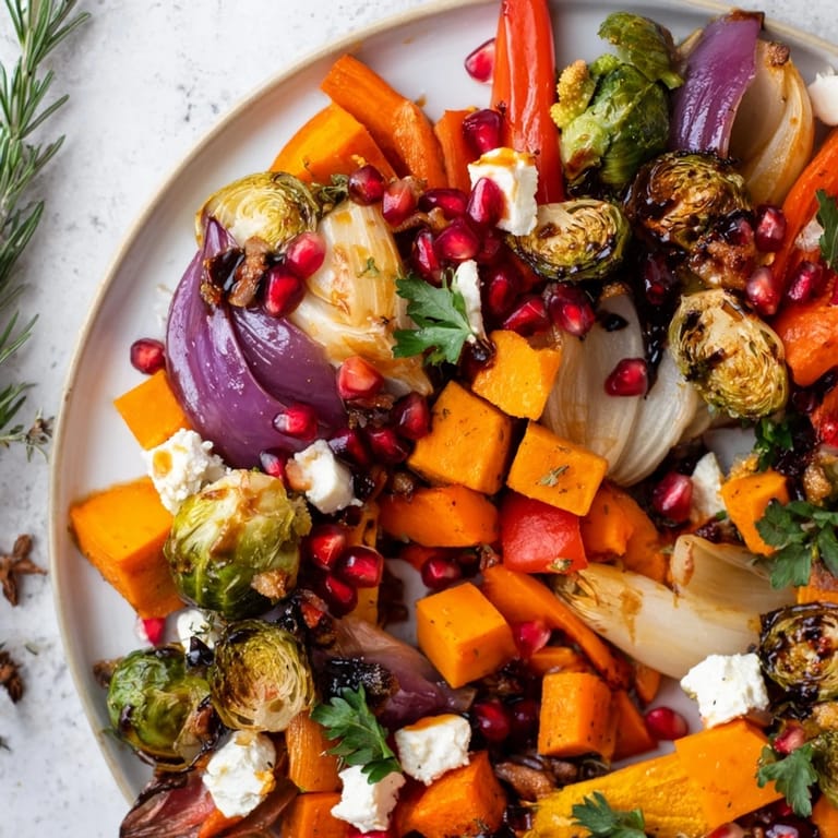 The stunning Festive Vegetable Christmas Wreath; imagine the roasted, glazed vegetables served warmly.
