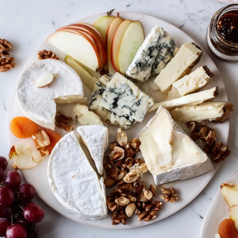 This inviting Cheese Platter Cœur Passion offers a vibrant selection of French cheeses and fruits.