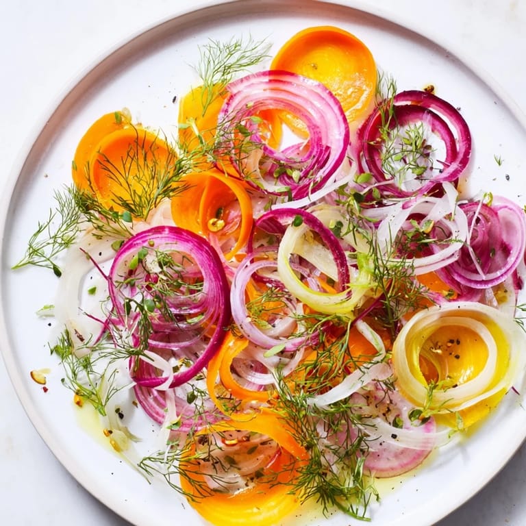 Vibrant light from above illuminates The Spinning Top salad, highlighting textures of fresh, shaved vegetables.