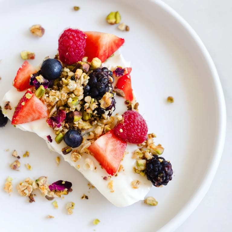Frozen squares of Berry Yogurt Bark: a refreshing and healthy snack, perfect for summer.