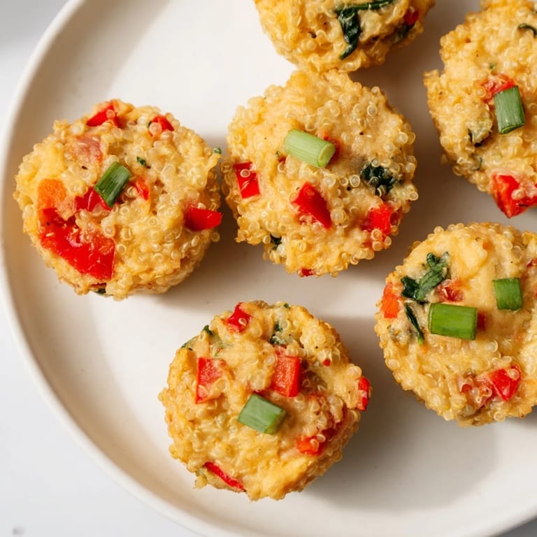 Savory Baked Cheddar Quinoa Bites served warm, perfect for a quick and healthy snack or appetizer.