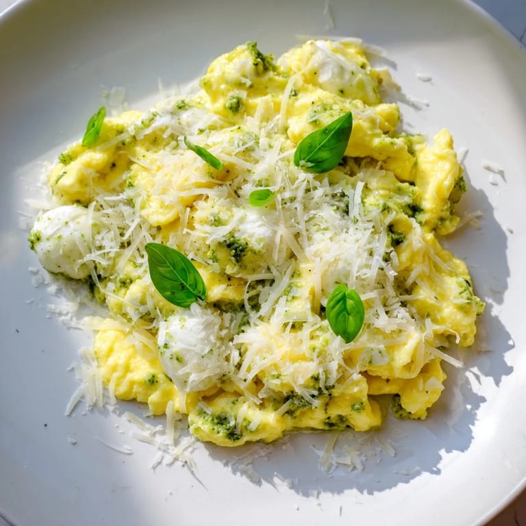 Delicious Pesto Cottage Cheese Eggs, a vibrant green, served with crusty toast--a flavorful breakfast!