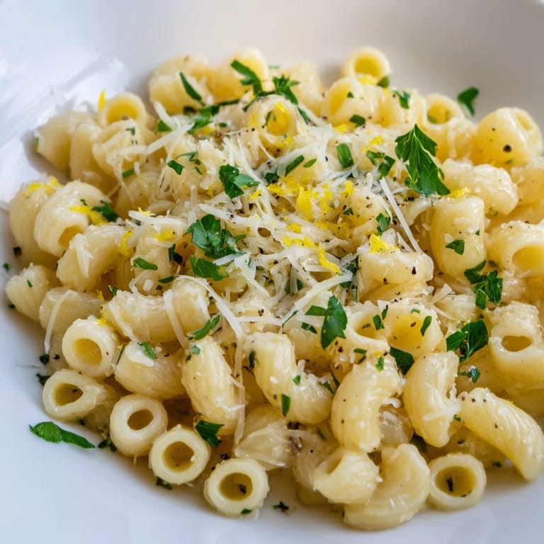 Freshly made 15-Minute Creamy Garlic Butter Ditalini, a quick and easy Italian pasta meal, is ready.