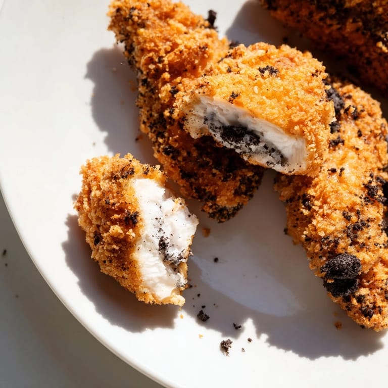 Indulge with these unique, sweet and savory DIY KFC Oreo Krusher fried chicken tenders, coated in crushed Oreo cookies.