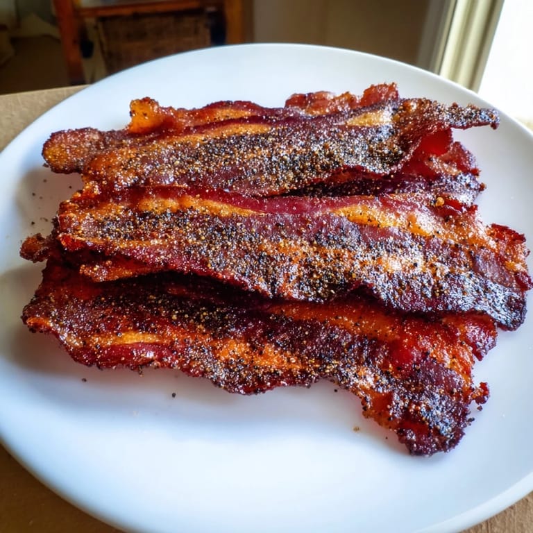 Crispy, decadent Snoop Dogg Billionaire Bacon with a dark, rich crust, served as the perfect brunch side.