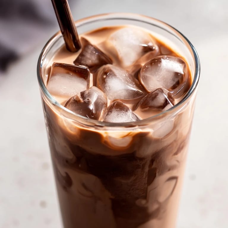 Enjoy the refreshing Milo Ice Latte Hack, a chocolatey beverage topped with frothy milk and a dusting of cocoa powder.