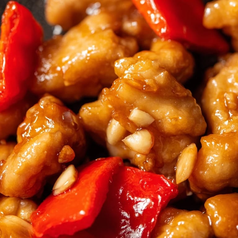 Overhead view of a colorful Sheet Pan Honey Garlic Chicken dinner, featuring glazed chicken, carrots, snap peas, and fresh parsley garnish.