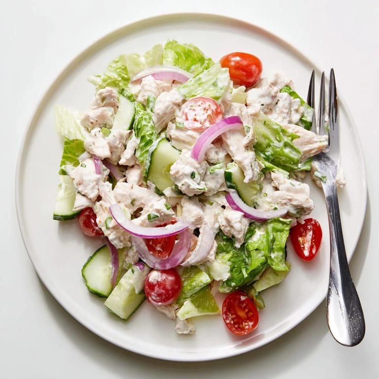 Serving suggestion for Jalapeño Ranch Chicken Salad with juicy chicken, fresh herbs, and a spicy ranch drizzle.