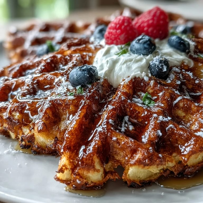 Close-up of Anti-Inflammatory Adaptogenic Turmeric Waffles revealing a soft, fluffy interior with visible turmeric and spice flecks, paired with sliced bananas and a sprinkle of seeds.