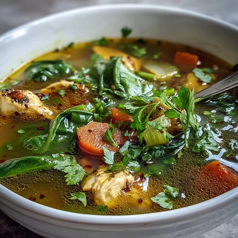 Vibrant turmeric chicken soup steaming in a bowl, bursting with spices.