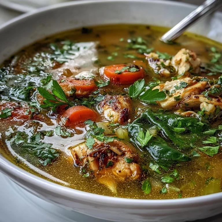Savory turmeric chicken soup, a comforting bowl perfect for a cozy meal.