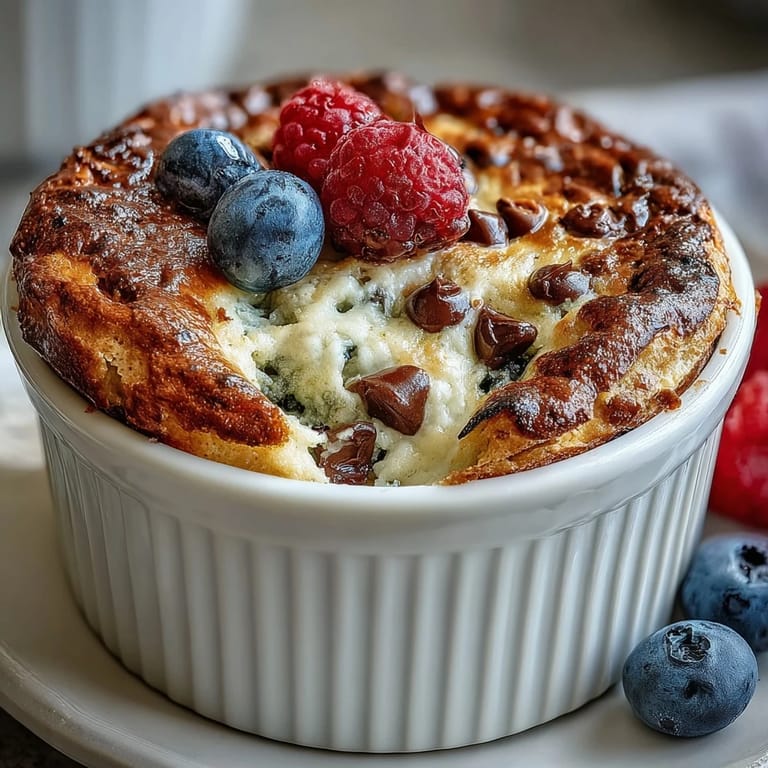 Delicious Baked Protein Pancake Bowl topped with peanut butter and chocolate chips, ready to enjoy with a spoon for a quick meal prep.