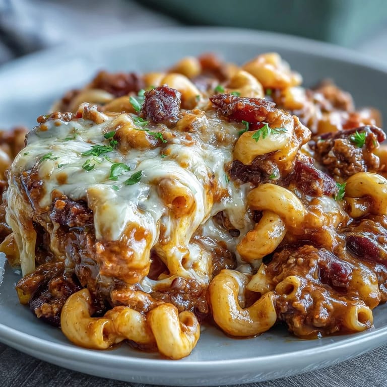 Ground beef and elbow macaroni simmered in a smoky tomato sauce for a hearty weeknight dinner.