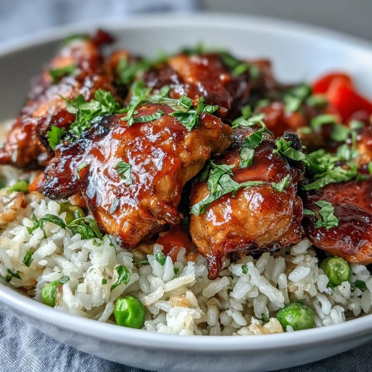 Tender, saucy chicken and fluffy rice with colorful vegetables make a family-friendly One-Pan Bold Honey BBQ Chicken Rice dinner.
