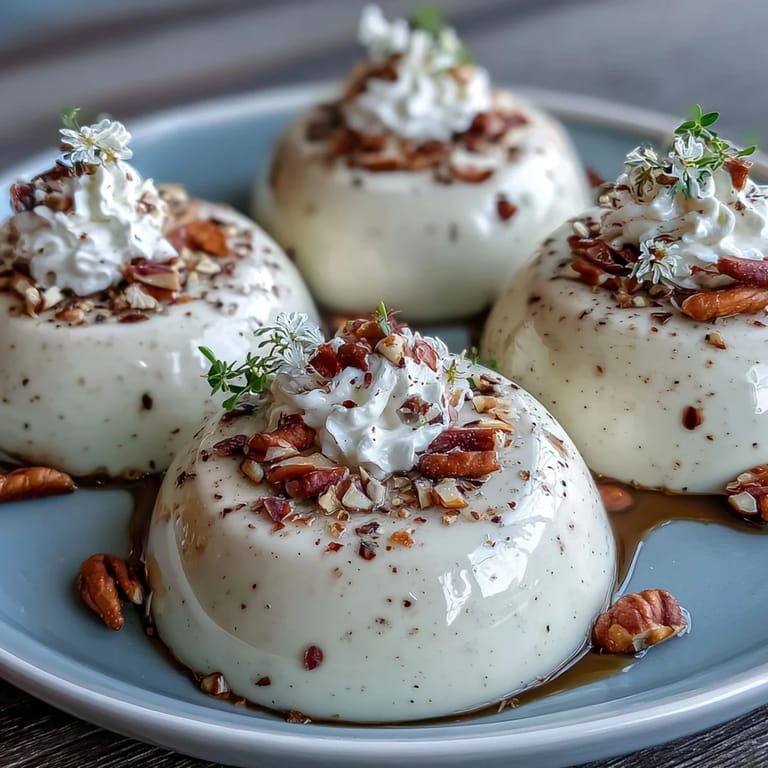 Silky Hojicha Panna Cotta in a glass is topped with shaved chocolate and edible flowers.