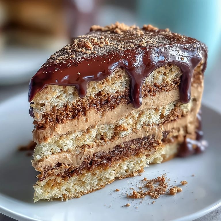 Freshly frosted Hojicha Butter Cream Cake on a ceramic plate, ready to serve with matcha tea and a dusting of hojicha powder.