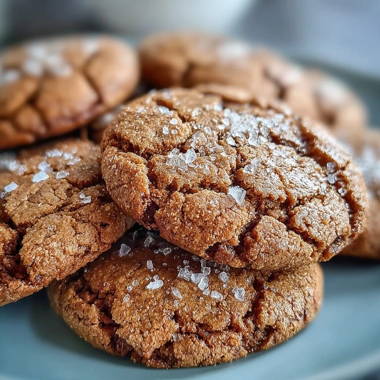 A stack of warm Hojicha Brown Butter Cookies showcasing crinkled edges and rich roasted tea color.