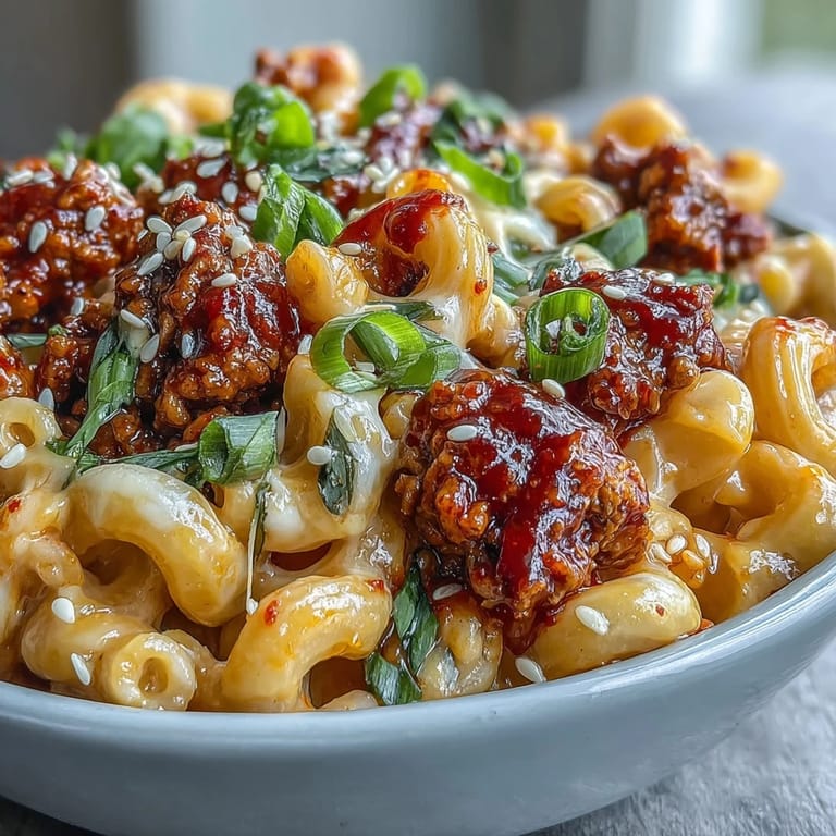 Served in a warm bowl, Korean-Style Turkey Mac & Cheese offers a fusion of gooey cheese and savory turkey.