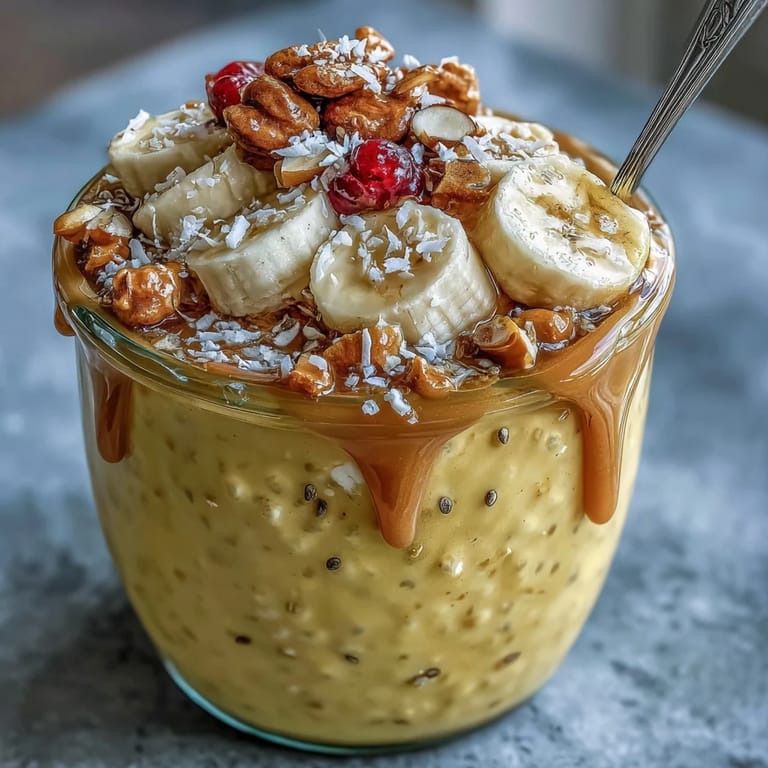Two jars of Vegan Golden Milk Overnight Oats with cinnamon and sliced banana, ready for a healthy breakfast.