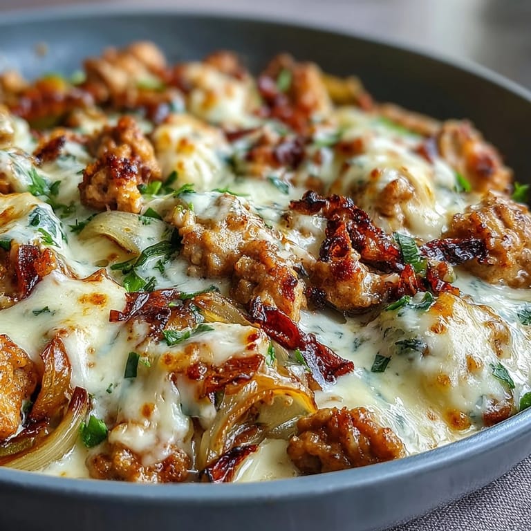 Hearty Creamy Ranch Turkey & Veggie Skillet served over a bed of white rice, with a creamy sauce and tender ground turkey.