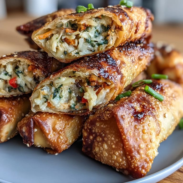 Crunchy vegetable egg rolls made in the air fryer and paired with a sweet and tangy soy ginger glaze.