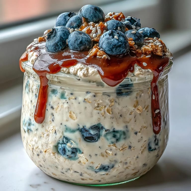 Nutritious meal prep jars filled with old-fashioned oats, Greek yogurt, and juicy blueberries, perfect for busy mornings.