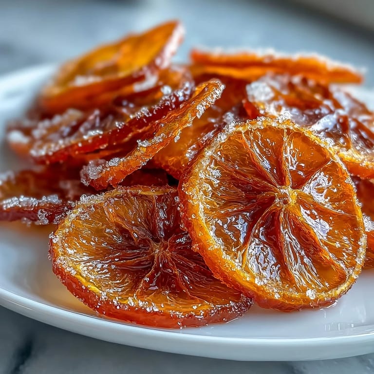 Vibrant candied orange slices delicately arranged on a baking sheet, ideal for cocktail garnishes or desserts.