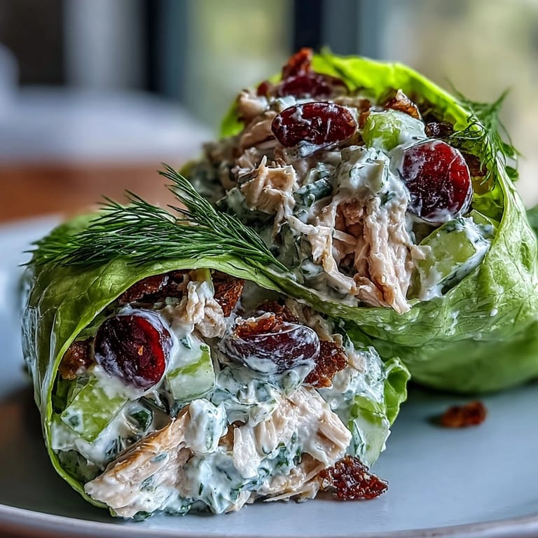 Light and healthy Greek Yogurt Chicken Salad Lettuce Wraps served with crunchy lettuce leaves.  