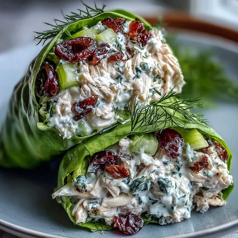 Protein-packed Greek Yogurt Chicken Salad Lettuce Wraps with grapes, celery, and creamy dressing.