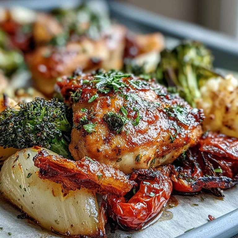 Quick and easy Healthy 5-Ingredient Sheet Pan Chicken and Veggies, perfect for busy weeknight dinners.  