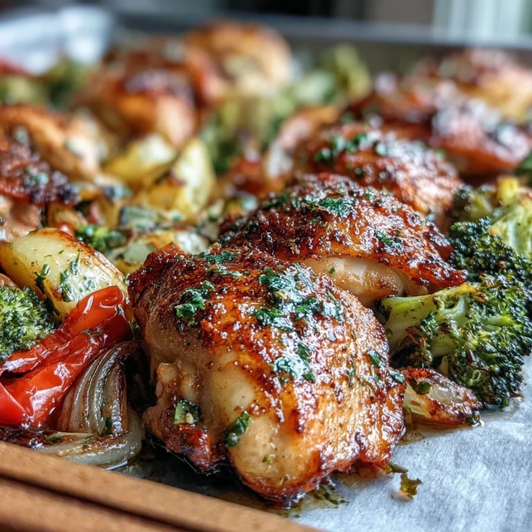 Vibrant Healthy 5-Ingredient Sheet Pan Chicken and Veggies, featuring tender chicken and caramelized roasted vegetables.