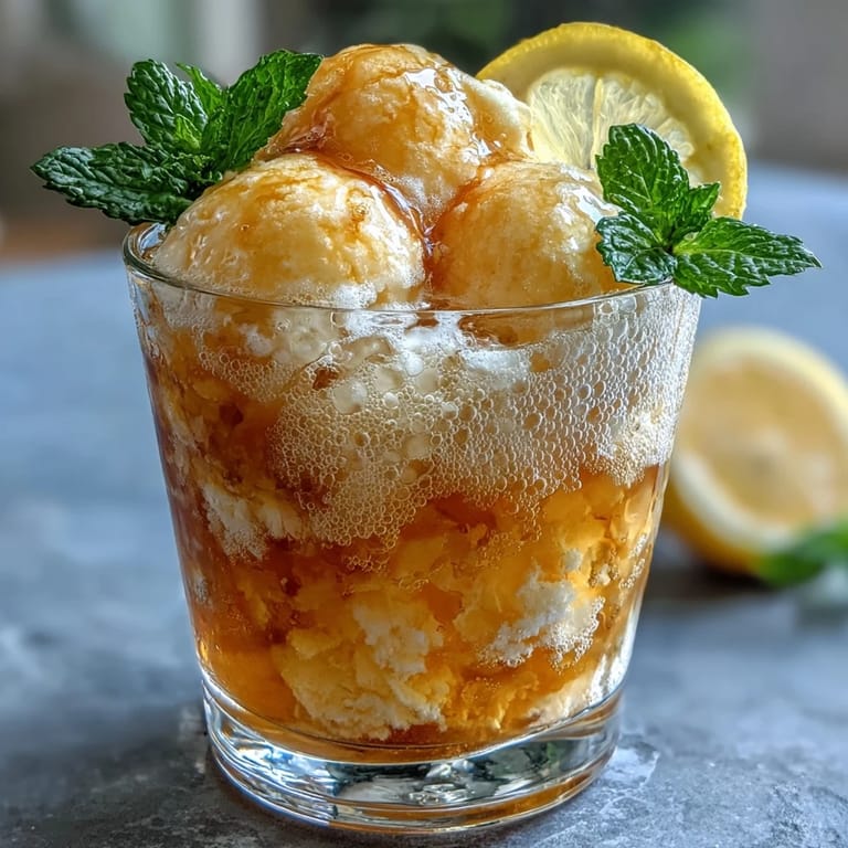 Elegant Italian-inspired limoncello sorbet floats, featuring creamy lemon sorbet topped with chilled sparkling lemon water and citrus garnish.