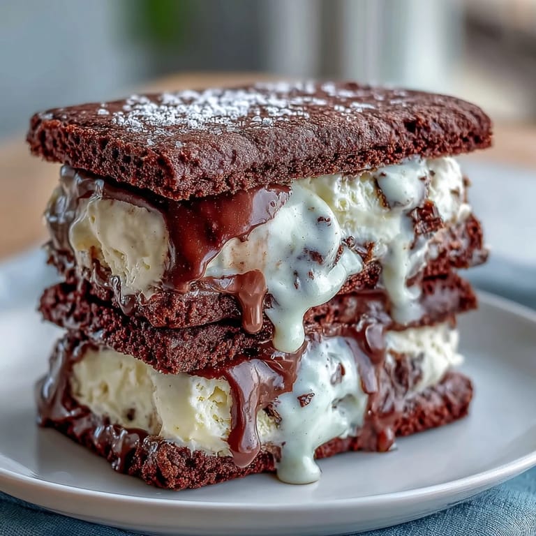 Coffee-infused cookies sandwich rich vanilla bean ice cream for a frozen café-inspired treat.