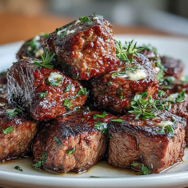 Tender steak bites sizzle in a hot skillet with garlic, butter, and fresh herbs for a quick, flavorful summer dinner.