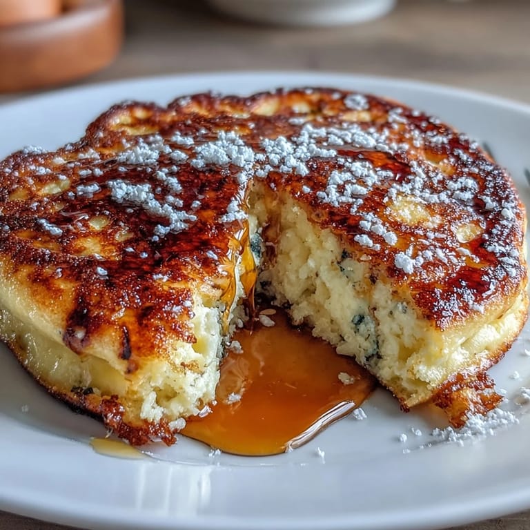 Golden Lemon Ricotta Pancakes with vibrant lemon zest, stacked high and drizzled with maple syrup for a decadent breakfast treat.