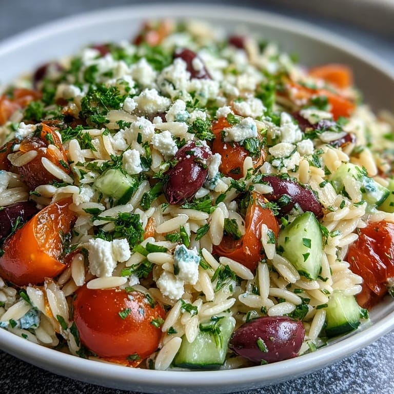 Bright Summer Orzo Salad with Feta Lemon, vibrant colors, a refreshing lemon dressing.