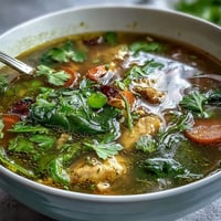 Golden turmeric chicken soup, garnished with fresh cilantro, ready to warm you.