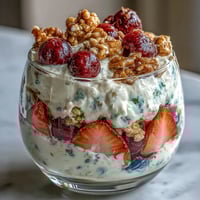 Creamy cottage cheese parfait layered with fresh berries and crunchy granola, perfect for a healthy breakfast.