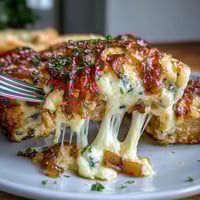 French Onion Chicken Bake with Melted Gruyere, showcasing golden-brown chicken breasts smothered in caramelized onions and topped with bubbling, melted Gruyere cheese.