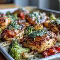 Healthy 5-Ingredient Sheet Pan Chicken and Veggies with colorful roasted vegetables and juicy chicken.  