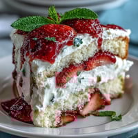 Naked Spring Cake with Strawberries and Cream, light sponge layers filled with fresh whipped cream and juicy strawberries, perfect for a spring celebration.