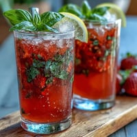 Vibrant strawberry basil mocktail with fresh fruit and fragrant herbs, perfect for summer sipping and gatherings.